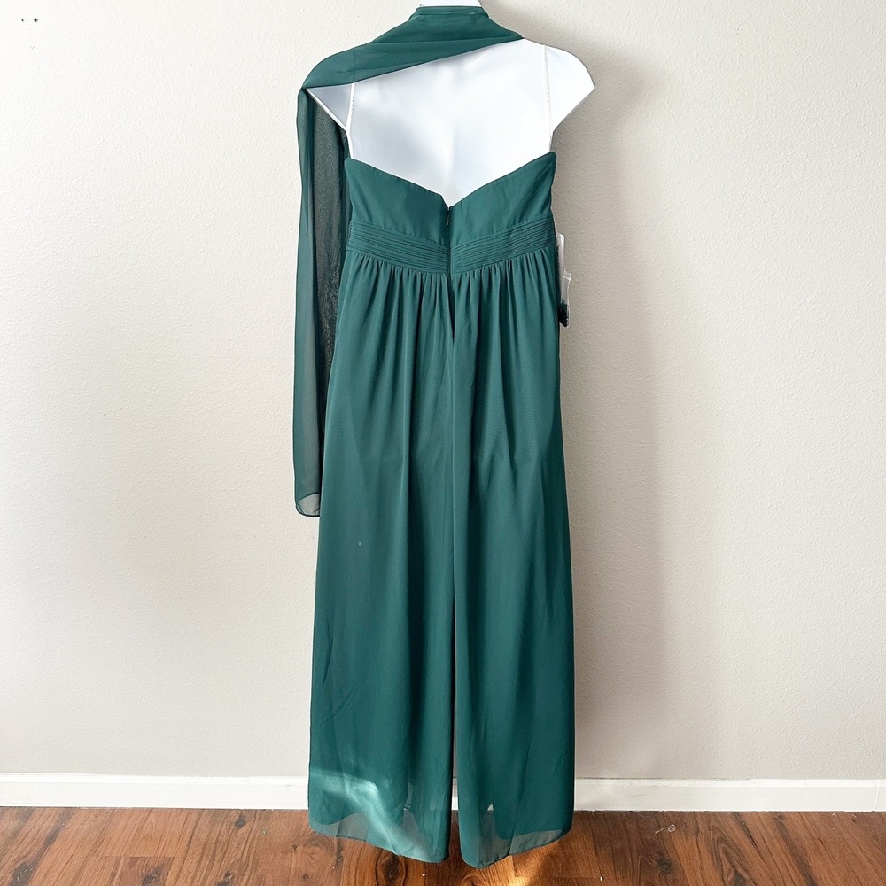 Azazie Lamara Pine‎ Green Chiffon Convertible Wide Leg Jumpsuit Size A16 - Picture 9 of 16